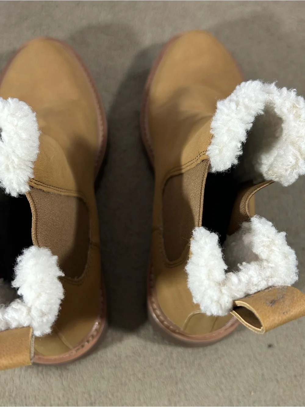 J. Crew Tan Chelsea‎ Boots with Shearling Collar
